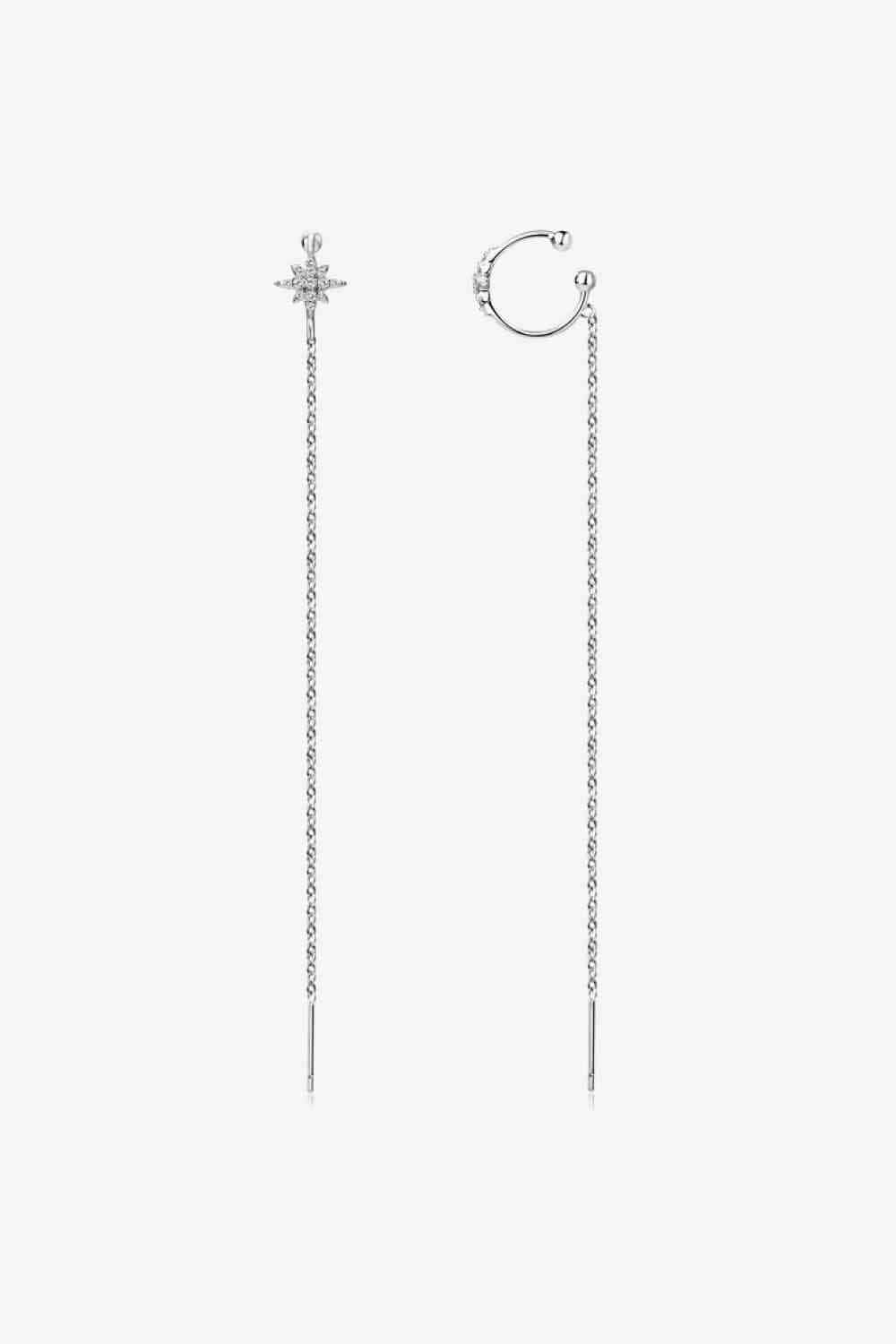Moissanite Star 925 Sterling Silver Threader Earrings Silver / One Size