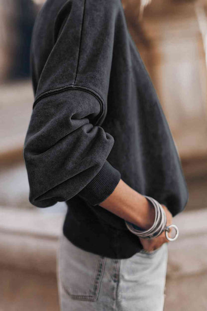 Ribbed Round Neck Dropped Shoulder Sweatshirt