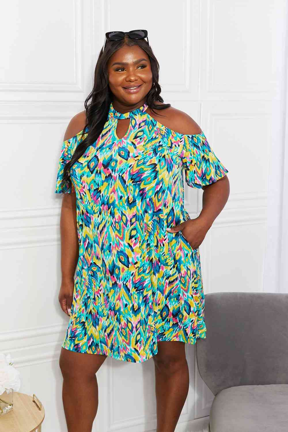 Sew In Love Full Size Perfect Paradise Printed Cold-Shoulder Dress Multicolor / S