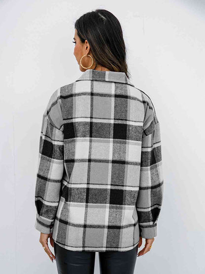 Campfire Plaid Button Up Collared Neck Jacket