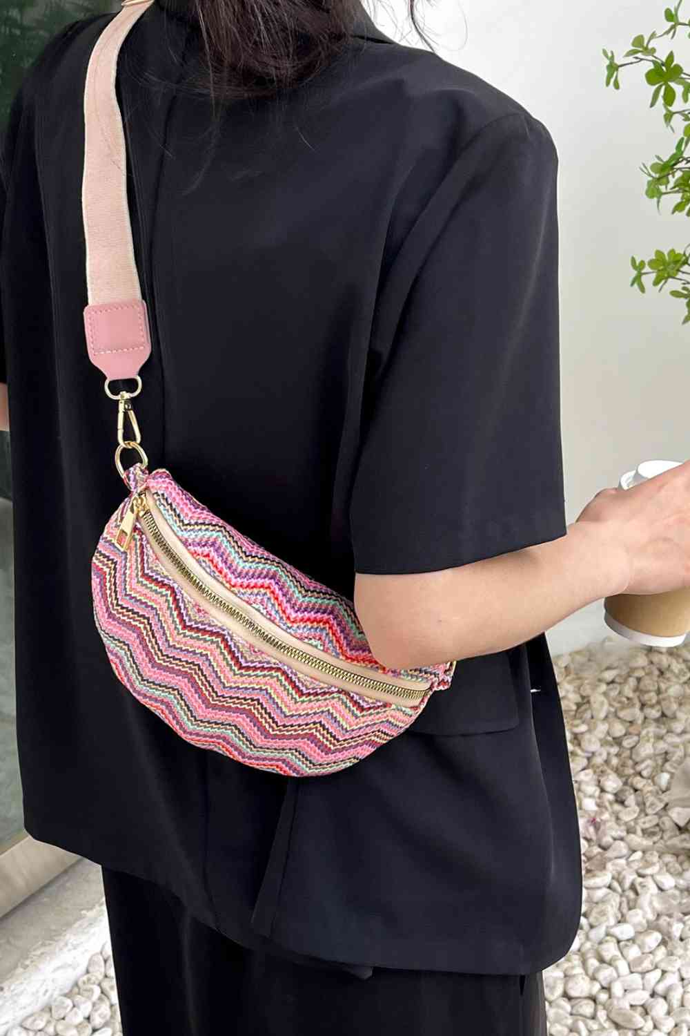 Adored Chevron Straw Sling Bag