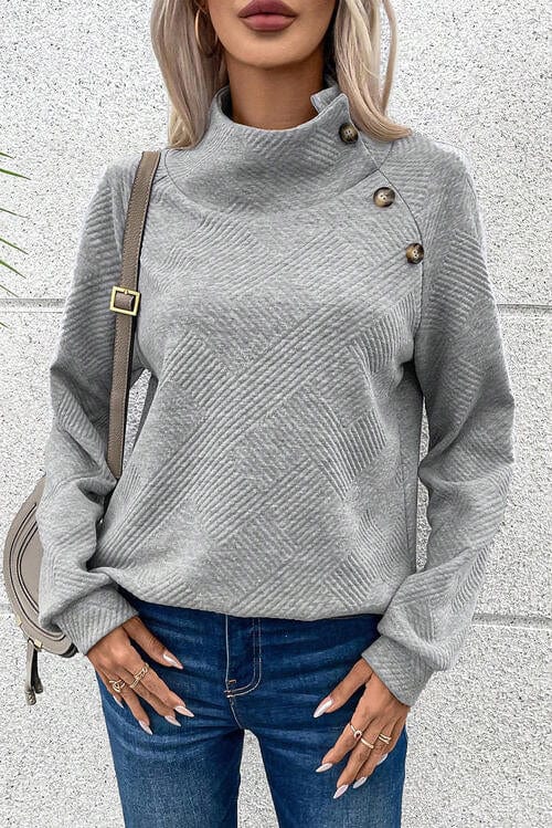 Geometric Buttoned Long Sleeve Sweatshirt Charcoal / S