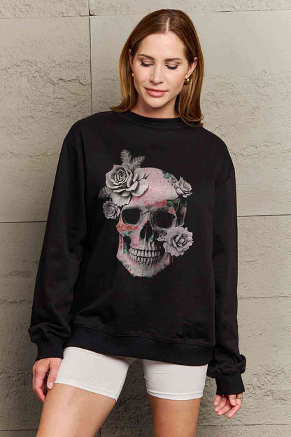 Simply Love Full Size Dropped Shoulder SKULL Graphic Sweatshirt