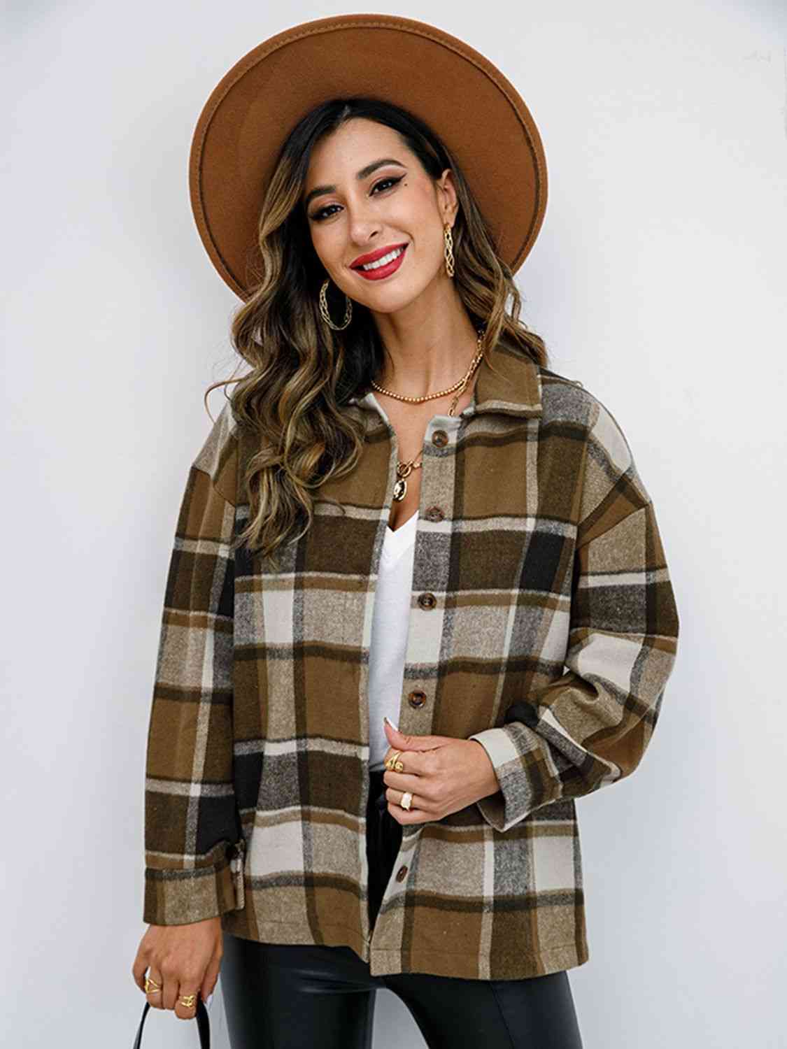 Campfire Plaid Button Up Collared Neck Jacket