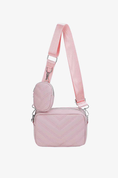 Adored Chevron Stitching Vegan Leather Crossbody Bag with Small Purse