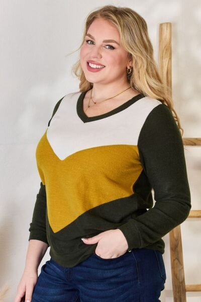 Hailey & Co Full Size Colorblock V-Neck Top