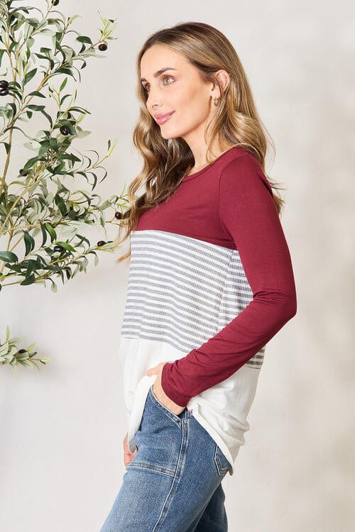 e.Luna Full Size Striped Contrast Long Sleeve Top