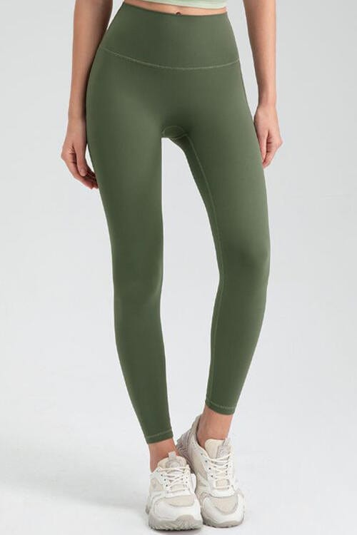 Wide Waistband High Waist Sport Leggings Green / S