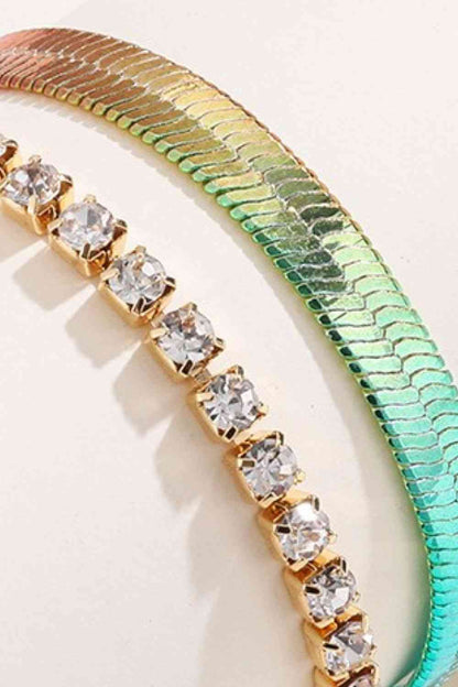 Gradient Herringbone Chain Two-Piece Bracelet Set Gold / One Size