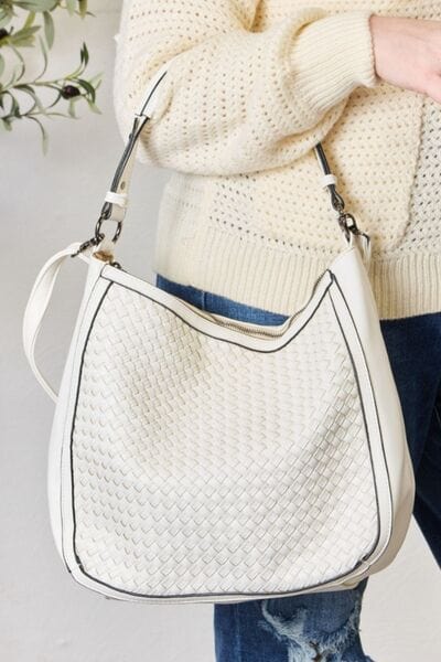 SHOMICO Weaved Vegan Leather Handbag WHITE / One Size