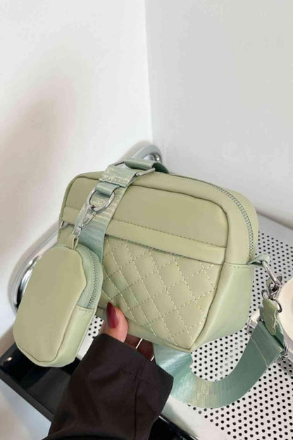 Adored Quilted Stitching Vegan Leather Crossbody Bag with Small Purse Sage / One Size
