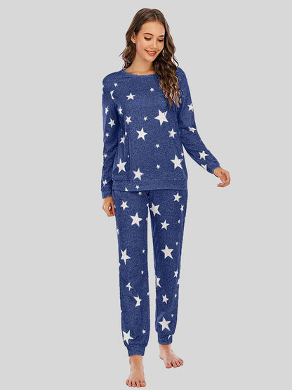 Star Top and Pants Lounge Set Peacock  Blue / S