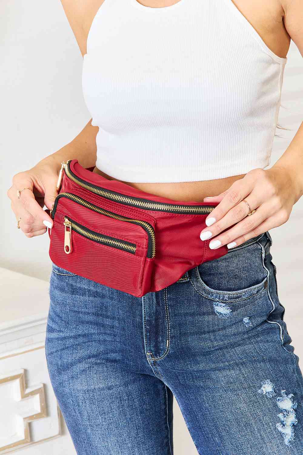 Fame Triple Pocket Nylon Fanny Pack Deep Red / One Size