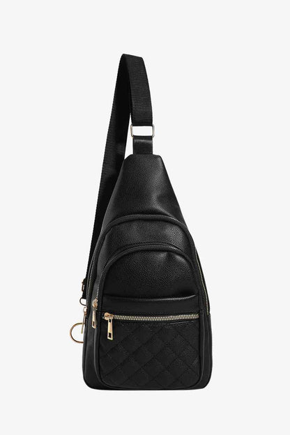 Quilted Stitching Vegan Leather Sling Bag Black / One Size