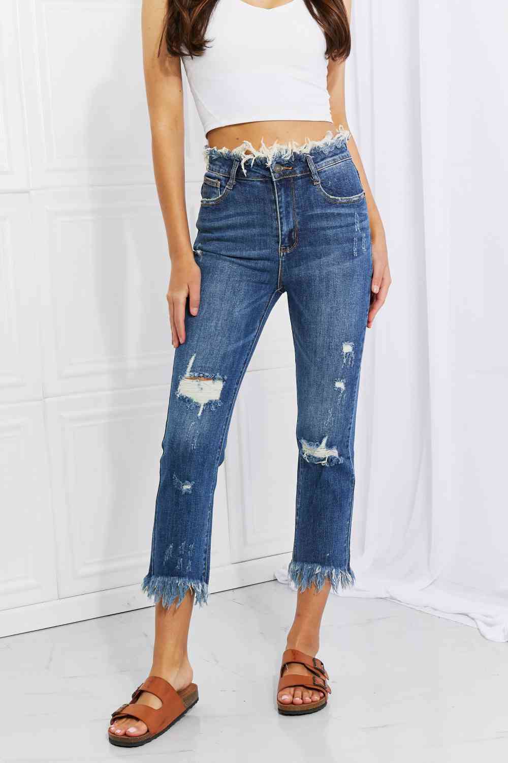 RISEN Full Size Undone Chic Straight Leg Jeans Medium / 1(25)