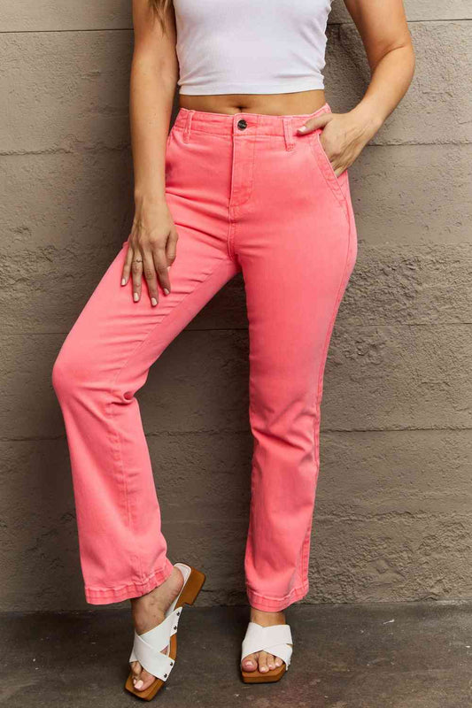 RISEN Kenya Full Size High Waist Side Twill Straight Jeans Coral / 0