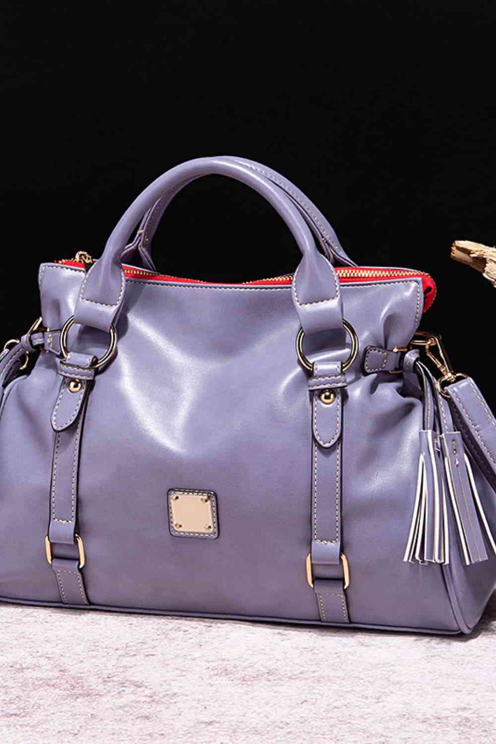Vegan Leather Handbag with Tassels Periwinkle / One Size