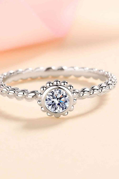 Moissanite Rhodium-Plated Rope Band Ring