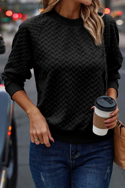 Textured Round Neck Long Sleeve Sweatshirt