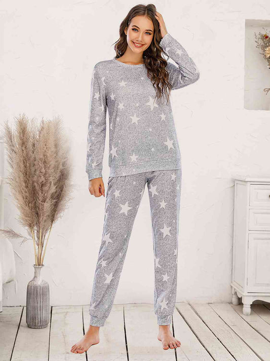 Star Top and Pants Lounge Set Heather Gray / S