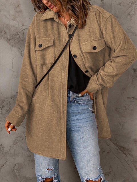 Drop Shoulder Button Down Collared Coat Taupe / S