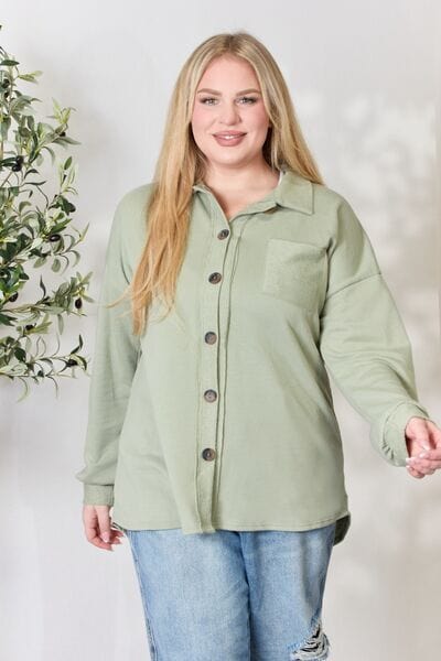 Heimish Full Size Button Down Long Sleeve Shirt Sage / S