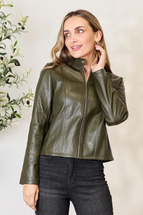 Mock Neck Zip Up Jacket Army Green / S