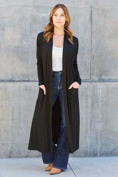 Basic Bae Full Size Open Front Long Sleeve Duster Cardigan Black / S