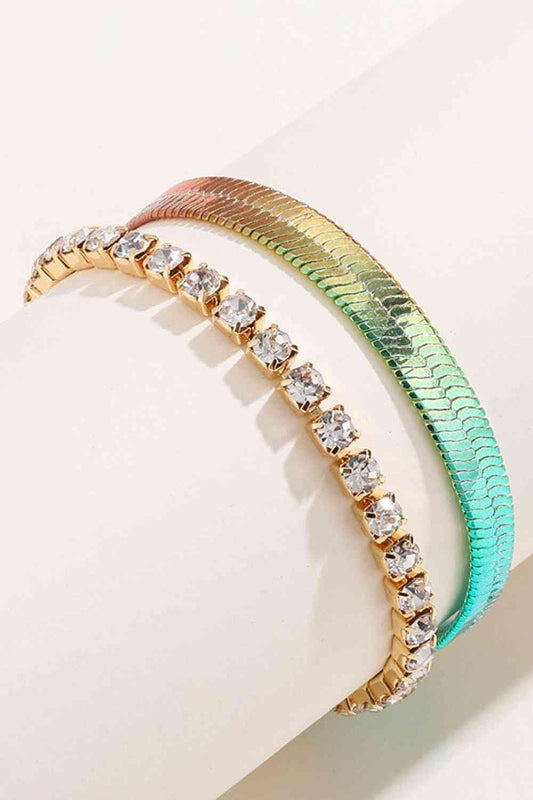 Gradient Herringbone Chain Two-Piece Bracelet Set Gold / One Size