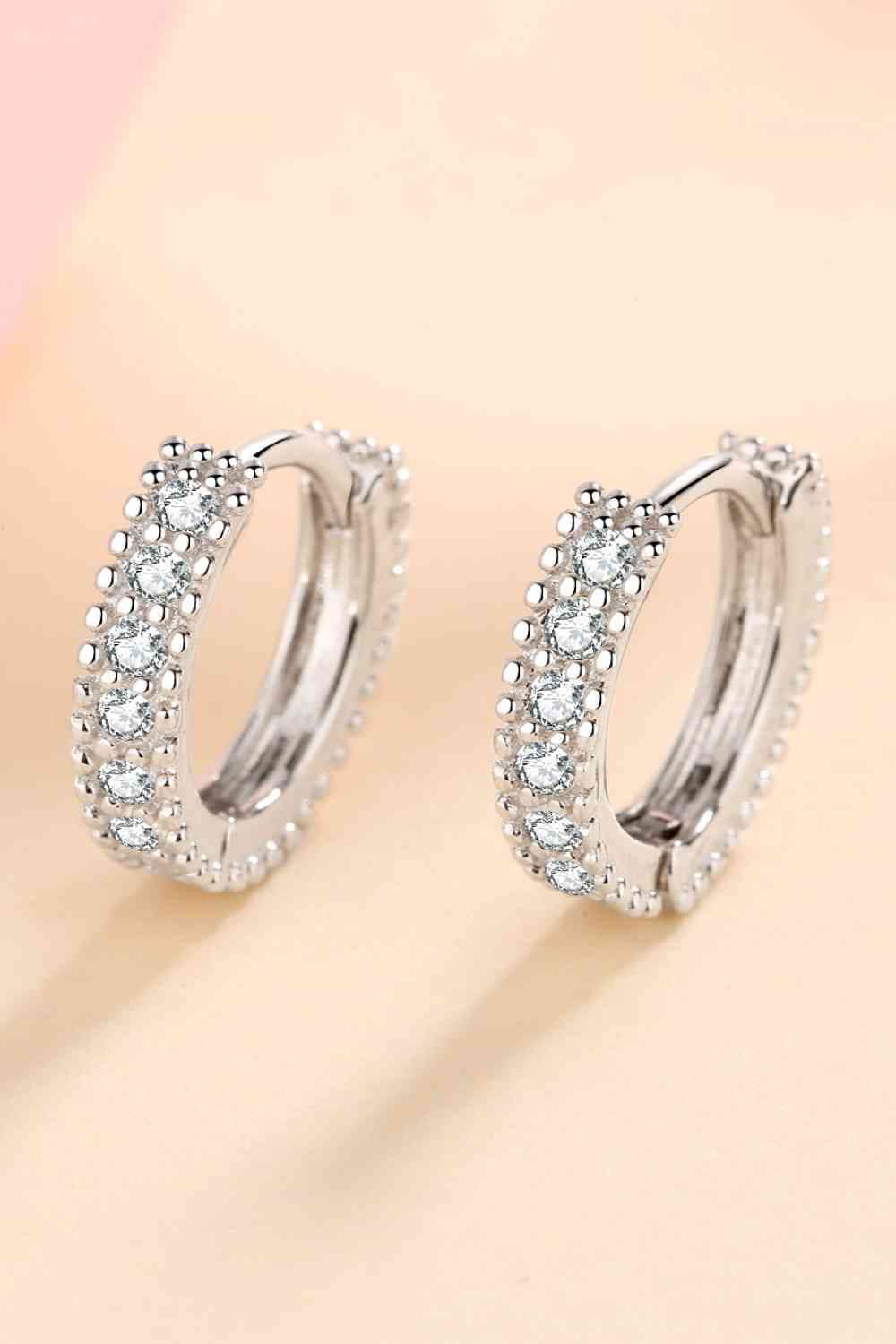 925 Sterling Silver Inlaid Moissanite Huggie Earrings Silver / One Size