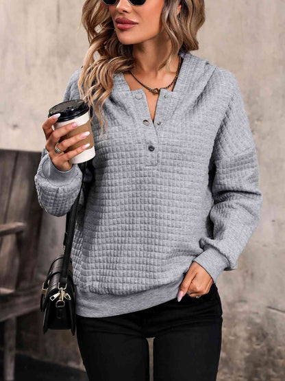 Geometric Textured Half Button Hoodie