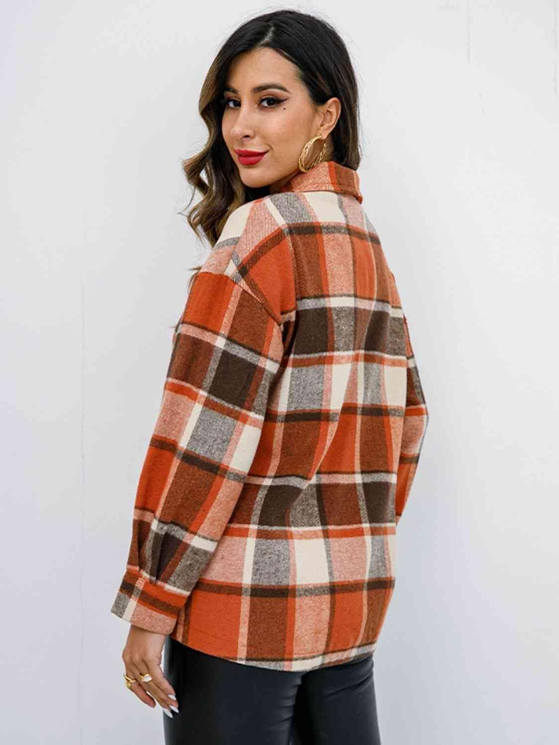 Campfire Plaid Button Up Collared Neck Jacket