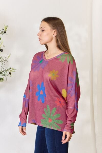 Hopely Full Size Floral V-Neck Long Sleeve Top