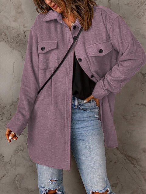 Drop Shoulder Button Down Collared Coat Lilac / S