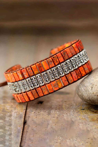 Handmade Triple Layer Natural Stone Bracelet Orange / One Size