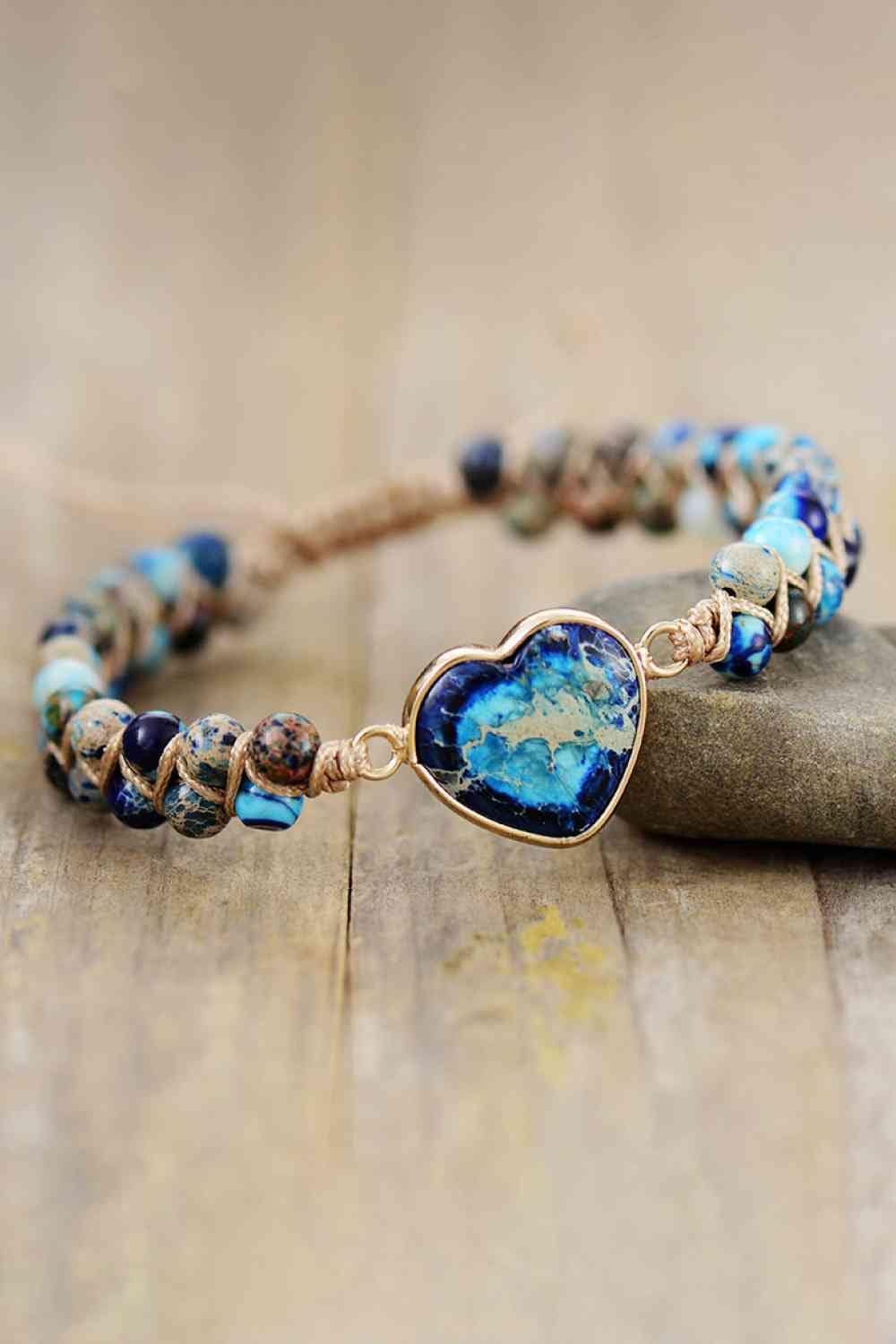 Handmade Heart Shape Natural Stone Bracelet Navy / One Size