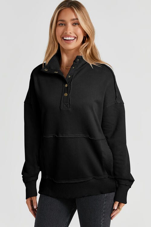 Half Snap Drop Shoulder Long Sleeve Sweatshirt