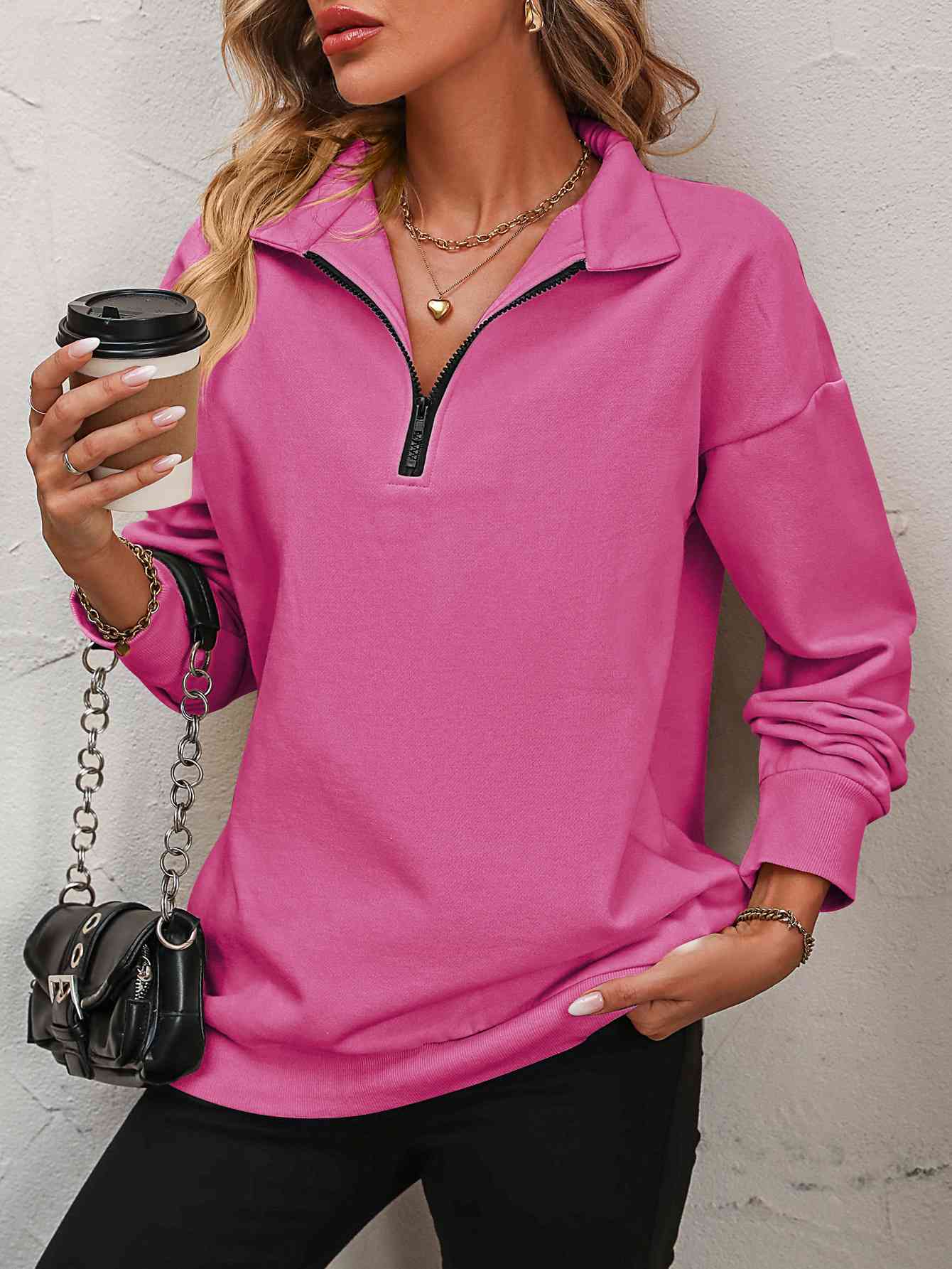 Quarter-Zip Dropped Shoulder Sweatshirt