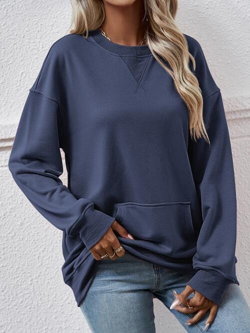 Solid Long Sleeve Pocketed Sweatshirt