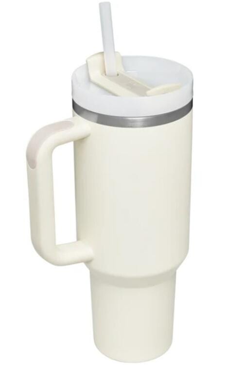 Stainless Steel Tumbler with Upgraded Handle and Straw Ivory / One Size
