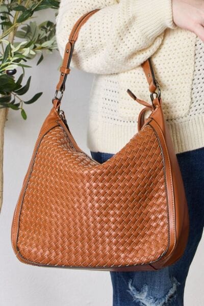 SHOMICO Weaved Vegan Leather Handbag TAN / One Size