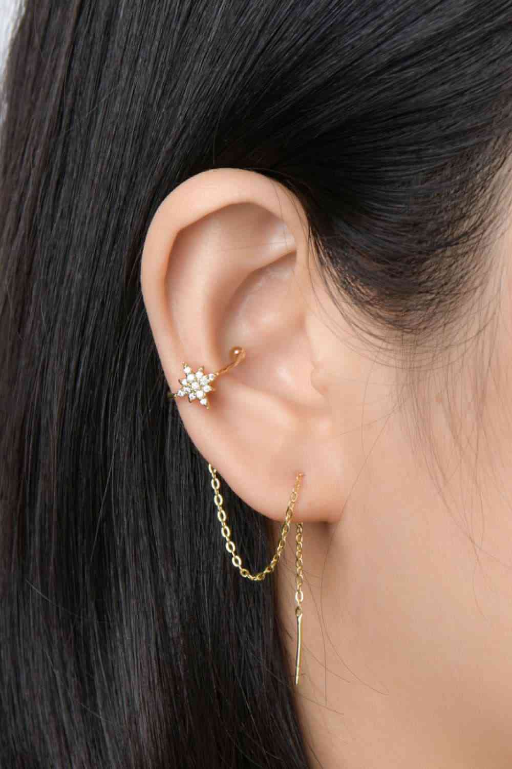 Moissanite Star 925 Sterling Silver Threader Earrings Gold / One Size