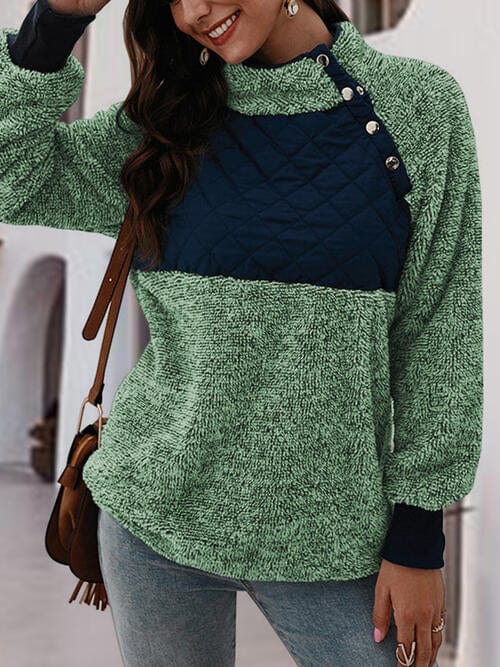 Turtleneck Half Snap Sweatshirt Mid Green / S