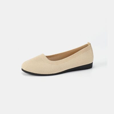 Round Toe Knit Ballet Flats Ivory / 36