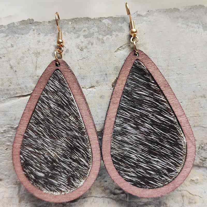 Teardrop Shape Wooden Dangle Earrings Style J / One Size