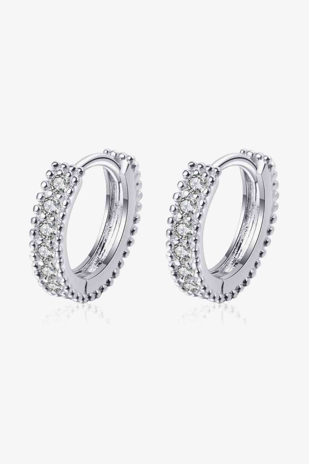 925 Sterling Silver Inlaid Moissanite Huggie Earrings Silver / One Size