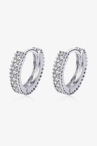 925 Sterling Silver Inlaid Moissanite Huggie Earrings Silver / One Size