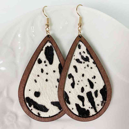 Teardrop Shape Wooden Dangle Earrings Style B / One Size