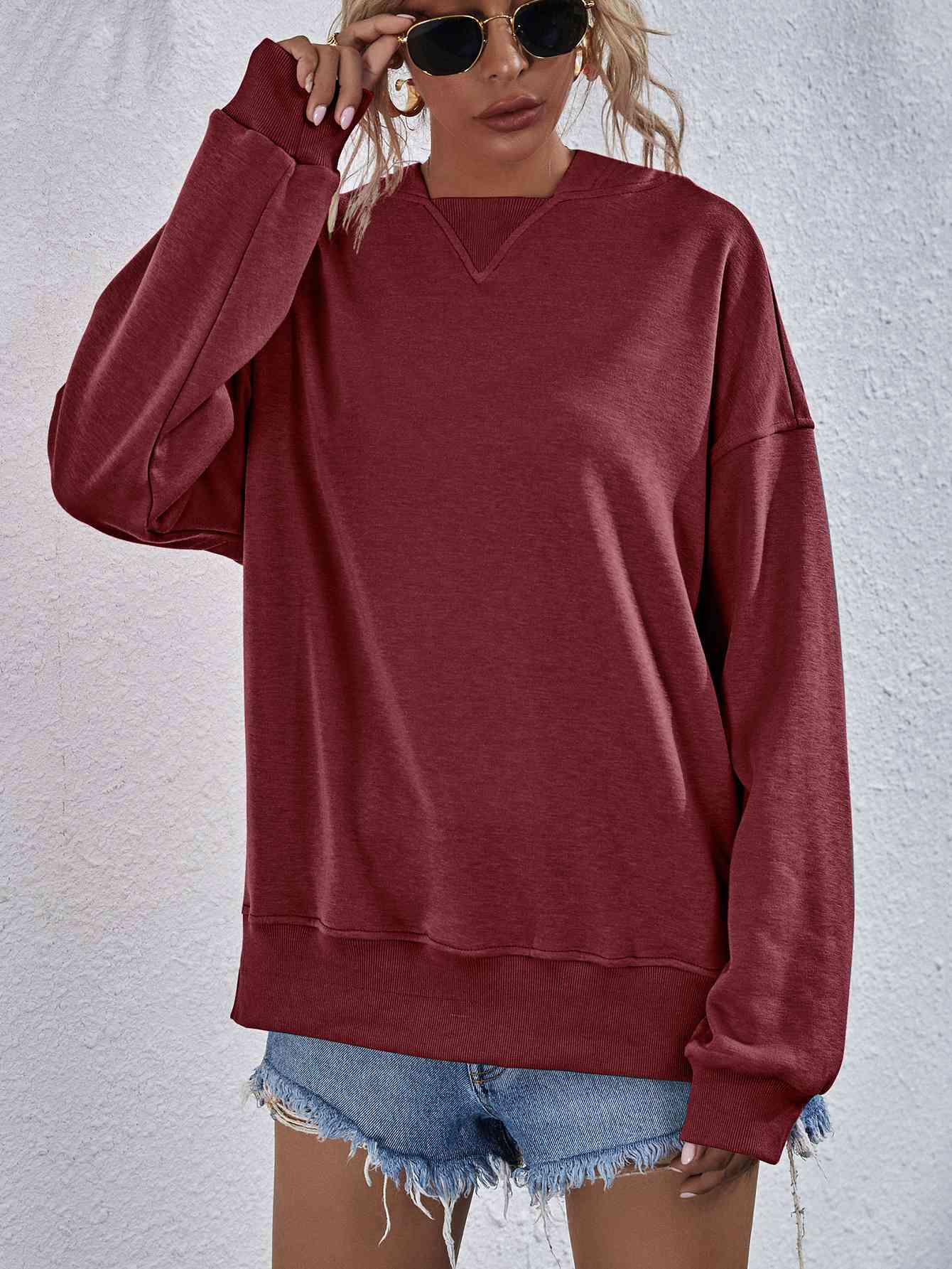 Dropped Shoulder Slit Hoodie Wine / S