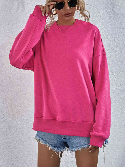 Dropped Shoulder Slit Hoodie Hot Pink / S